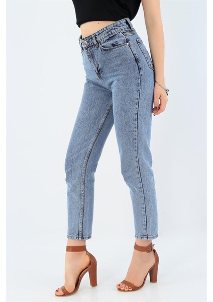 Roza Kar Mavi Mom Jean Yüksek Bel Detay Boyfriend Kot modelleri