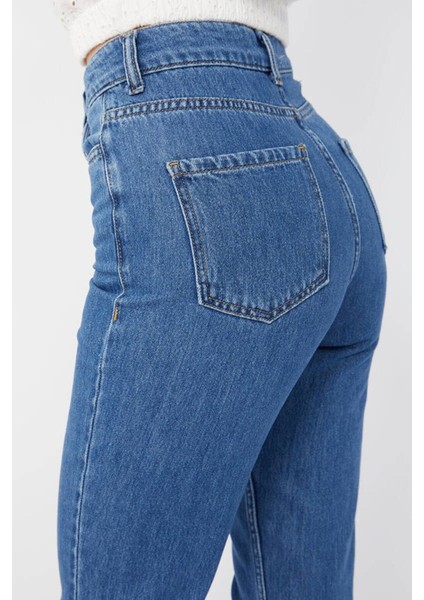 Kadın Mom Jean Pantolon Ful Likralı Esnek Mavi Jean modelleri