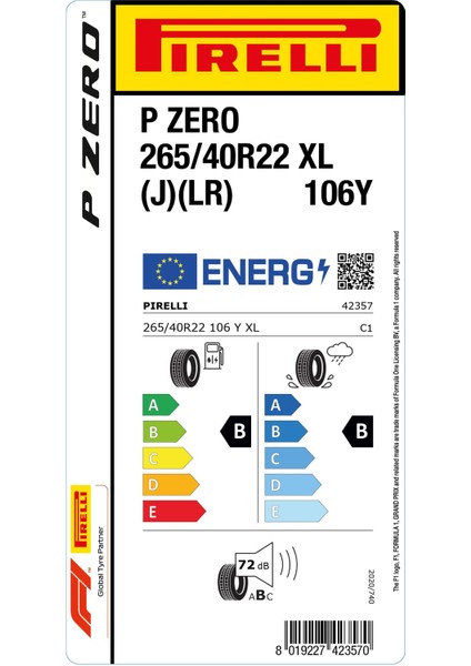 265/40 R22 106Y Xl (J) (Lr) P-Zero Oto Yaz Lastiği (Üretim Yılı:2024)