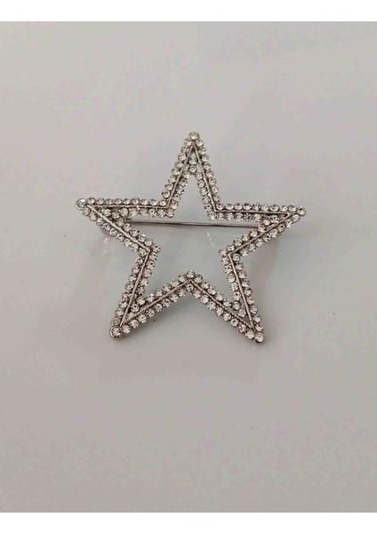 Kadınlar Günü Yıldız Zirkonyum Taşlı Gümüş Renk Broş