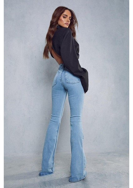 Benjamin Levon Flare Jeans Ispanyol Mavi Kot Yüksek Bel Buz Kar Yıkama Ispanyol Kot Pantolon modelleri