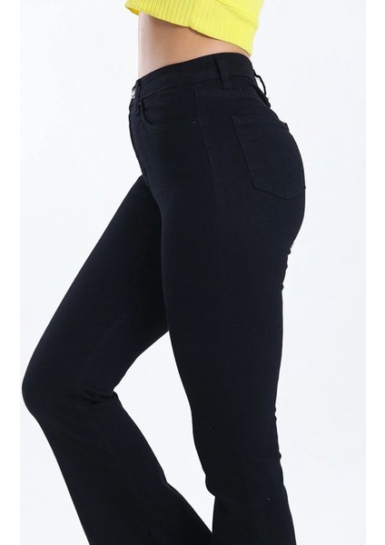 Serialof Siyah Flare Ispanyol Paça Jeans Solmaz Siyah Ispanyol Jeans Yüksek Bel Kot 2024