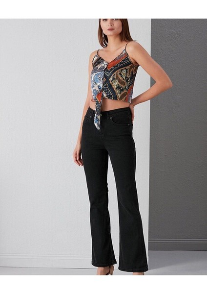 S.t.a.r Simsiyah Kadın Yüksek Bel Ispanyol Paça Paça Wide Leg Jean Kot 2024 fiyatları