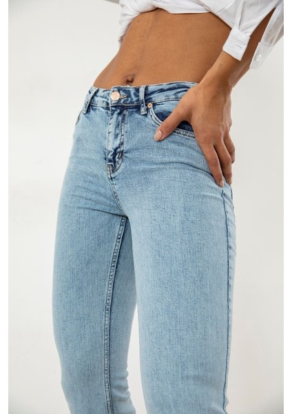 Benjamin Açık Kar Yıkama Ispanyol Paça Kot Pantolon Yüksek Bel Flare Jeans Toparlayıcı