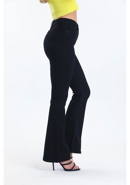 Serialof Siyah Flare Ispanyol Paça Jeans Solmaz Siyah Ispanyol Jeans Yüksek Bel Kot 2024