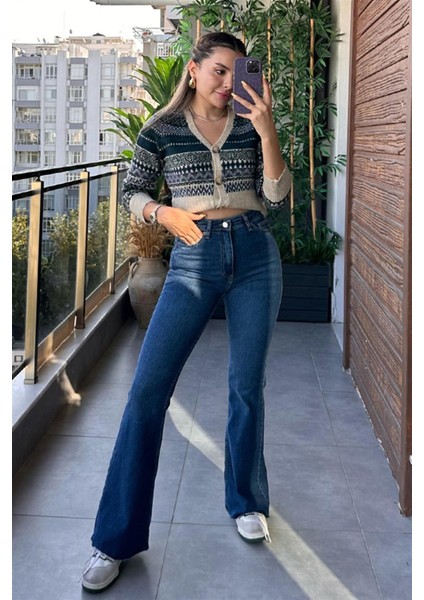 Monera Lacivert Solmaz Yüksek Bel Ispanyol Jeans Renk Solmayan Ispanyol 2024