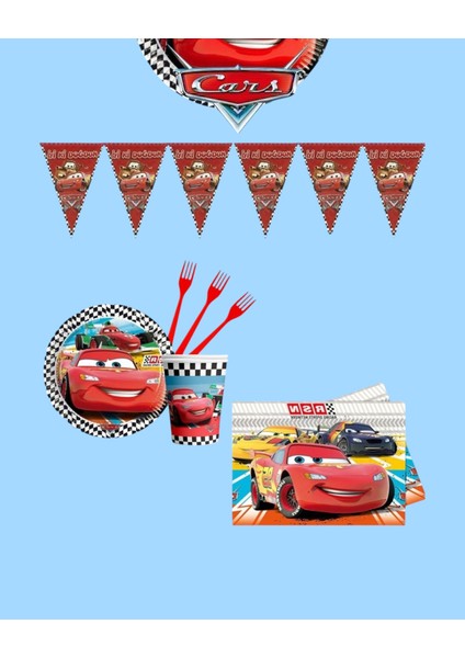 Cars Arabalar Şimşek Mgueen 8 Kişilik Ekonomik Set Doğum Günü Parti Malzemeleri
