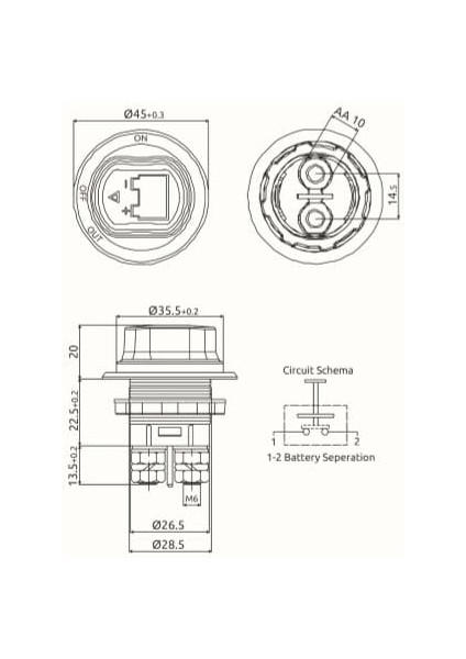 12V-24V DEVRE KESİCİ PLS MİNİ MARİN TİPİ 100 A (ÇEVİRMELİ) (ON-OFF-OUT)