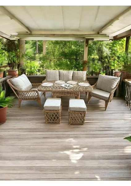 Alüminyum Örme Rattan 3’lü Oturma Grubu Bahçe ve Balkon Takımı