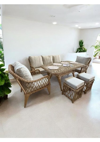 Alüminyum Örme Rattan 3’lü Oturma Grubu Bahçe ve Balkon Takımı