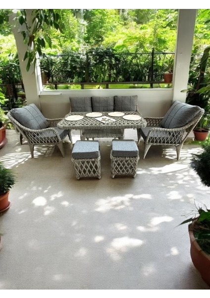 Alüminyum Örme Rattan 3’lü Oturma Grubu Bahçe ve Balkon Takımı