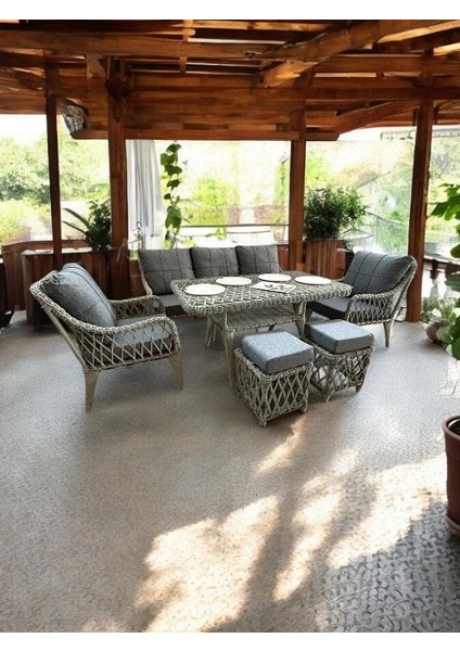 Alüminyum Örme Rattan 3’lü Oturma Grubu Bahçe ve Balkon Takımı