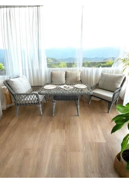 Alüminyum Örme Rattan 2’li Oturma Grubu Bahçe ve Balkon Takımı