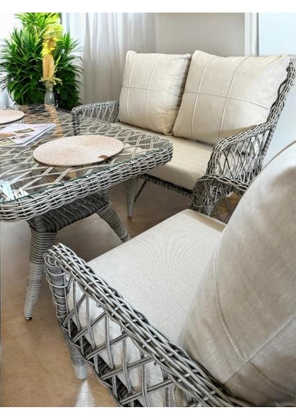 Alüminyum Örme Rattan 2’li Oturma Grubu Bahçe ve Balkon Takımı