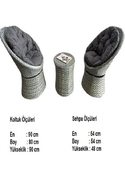 Lion Örme Rattan 2’li Döner Çay Seti Bahçe ve Balkon Takımı