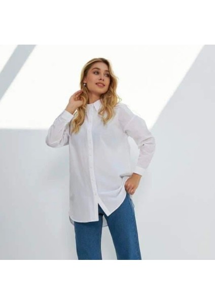 Basic Beyaz Oversize Gömlek