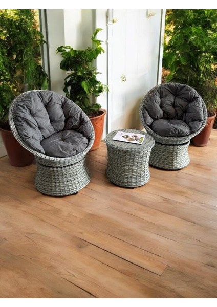 Lion Örme Rattan 2’li Döner Çay Seti Bahçe ve Balkon Takımı