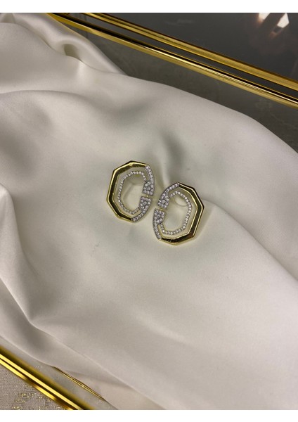 Marka Muadili Taşlı Geometrik Gold Küpe fiyatları