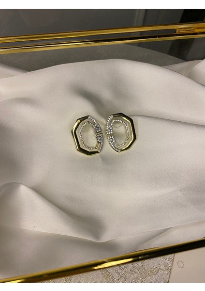 Marka Muadili Taşlı Geometrik Gold Küpe fırsatları
