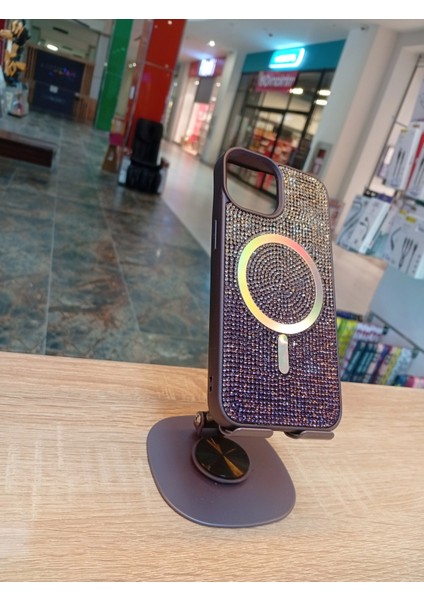 Apple iPhone 13/14 Uyumlu Taşlı Kılıf Magsafe Özellikli Hologram Taşlı Kapak
