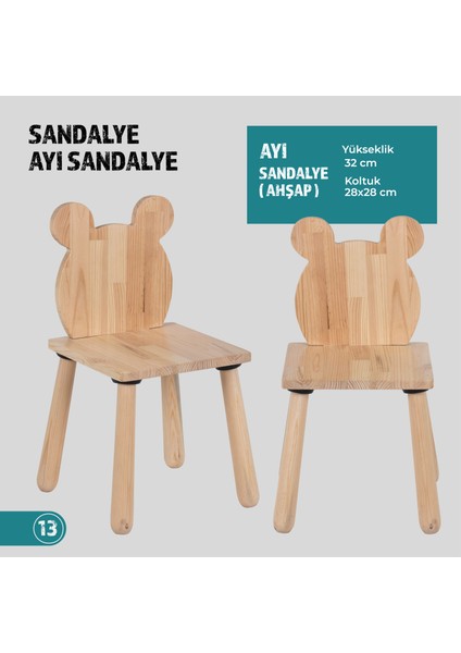 Doğal Ahşap Çocuk Sandalye Ayı