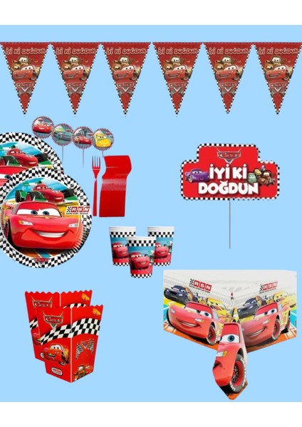 Cars Arabalar Şimşek Mgueen 8 Kişilik Set Doğum Günü Parti Malzemeleri