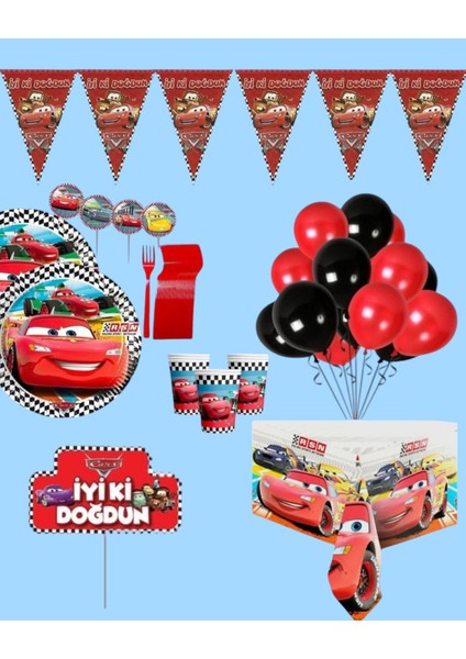 Cars Arabalar Şimşek Mgueen Konuşma Balonlu 24 Kişilik Set Doğum Günü Parti Malzemeleri