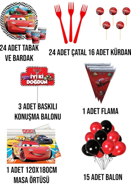 Cars Arabalar Şimşek Mgueen Konuşma Balonlu 24 Kişilik Set Doğum Günü Parti Malzemeleri