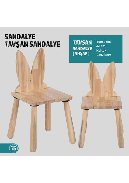 Joykidstoy Doğal Ahşap Çocuk Sandalye Tavşan