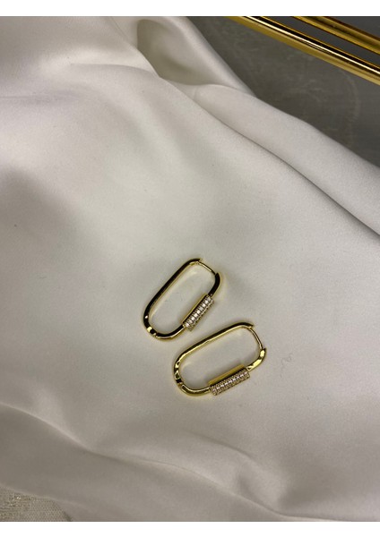 Dikdörtgen Taş Işlemeli Charm Küpe
