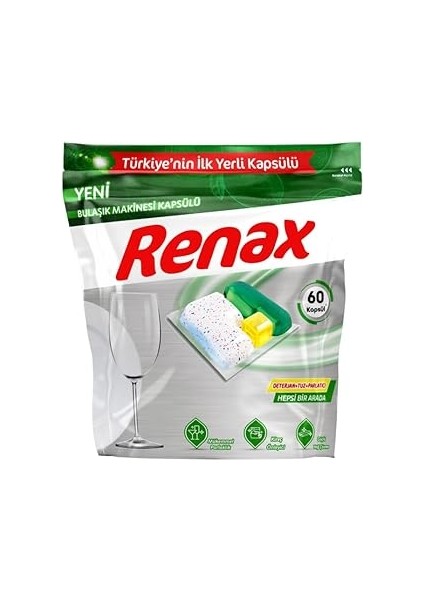 Renax Bulaşık Makinesi Kapsül Deterjanı 60'lı