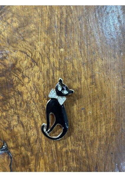 Zirkon Taşlı Siyah Kedi Broş Yaka İğnesi Giyim Aksesuarı 5x3 cm