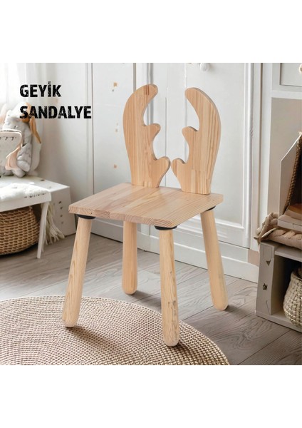 Joykidstoy Doğal Ahşap Çocuk Sandalye Geyik