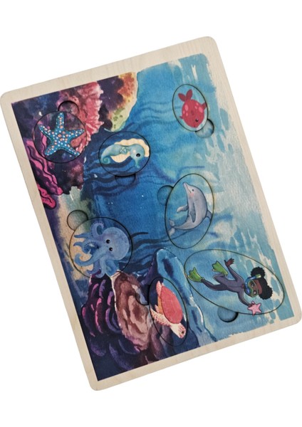 Deniz Yaşamı, Ahşap Çocuk Puzzle, Yapboz, Renkli Deniz Yapboz, Ahşap Puzzle, 6 Parça