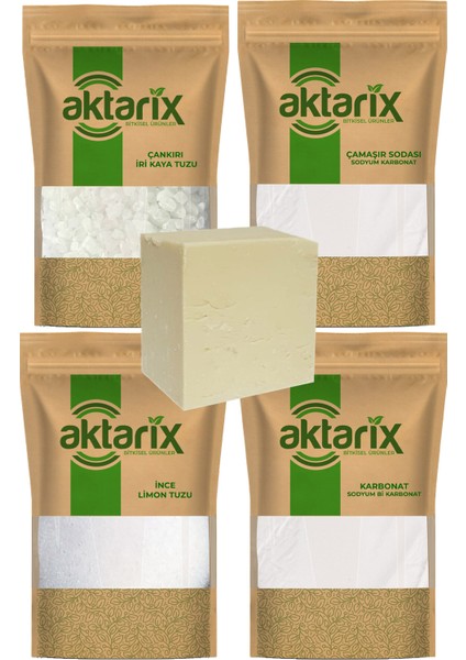 Çamaşır Sodası 1 kg + Limon Tuzu 250 gr + 1 Kalıp Beyaz Sabun + 1 kg Kaya Tuzu + 1 kg Karbonat