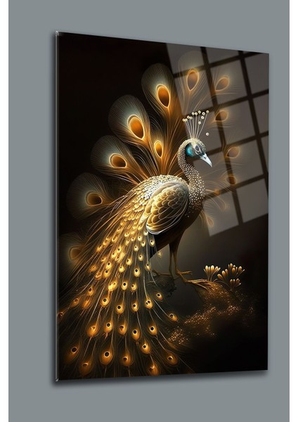 Tavus Kuşu Cam Tablo 4 Modern Tablo Dekoratif Tablo Salon Tablosu
