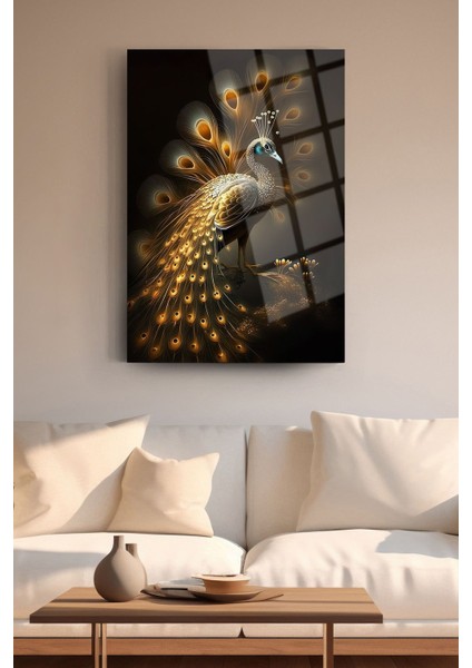 Tavus Kuşu Cam Tablo 4 Modern Tablo Dekoratif Tablo Salon Tablosu fiyatları