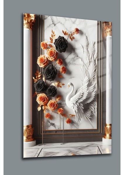 Güller ve Kuğu Cam Tablo Modern Tablo Salon Tablosu Ofis Tablosu Ev Dekorasyonu Ev Hediyesi