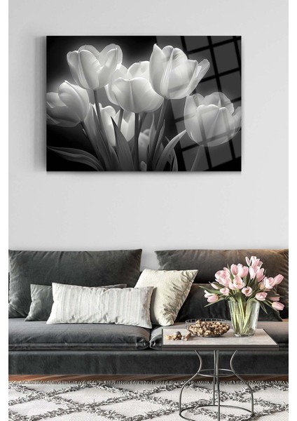Beyaz Laleler Dekoratif Kırılmaz Cam Tablo Soyut Tablo Modern Tablo Ev Ofis Hediyesi fiyatları