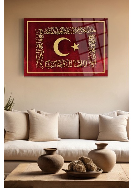 Osmanlı Sancağı Kırımaz Cam Tablo Dekoratif Duvar Tablosu Islami Dini Tablo Salon Ofis Tablosu fiyatları