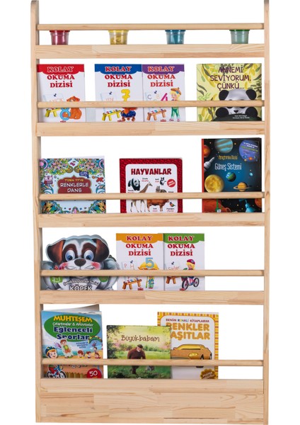 Joykidstoy Doğal Ahşap Montessori Kitaplık ve Oyuncaklık