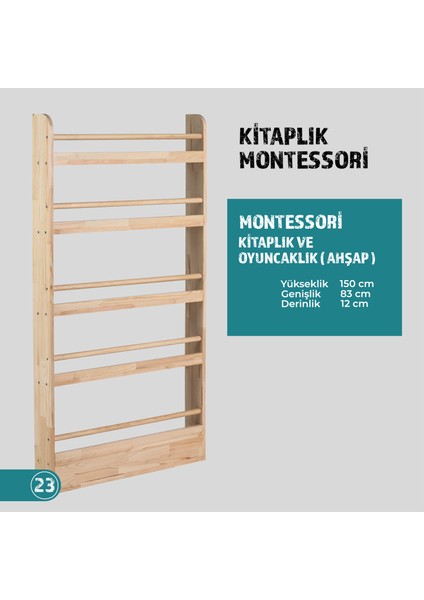 Joykidstoy Doğal Ahşap Montessori Kitaplık ve Oyuncaklık
