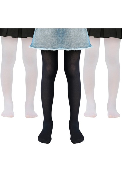 Kız Çocuk 3'lü Micro 50 Den Siyah-Beyaz-Beyaz Mus Külotlu Çorap