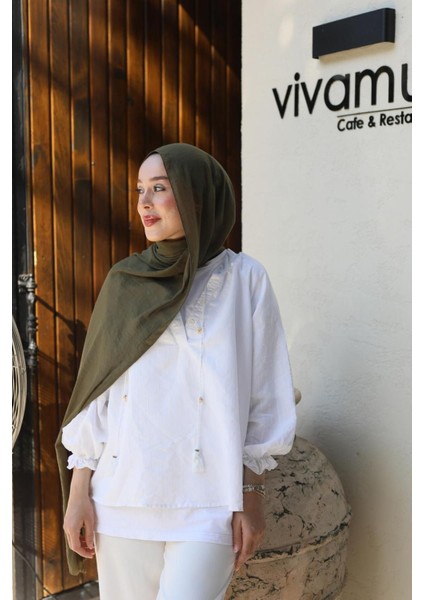 Neo Pamuk Şal Kına Yeşili Yumuşak Dokulu Dört Mevsim Şık ve Rahat Kullanım