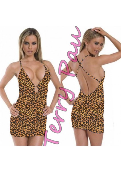 Elo TP101149 Leopar Desenli Alımlı Mini Elbise