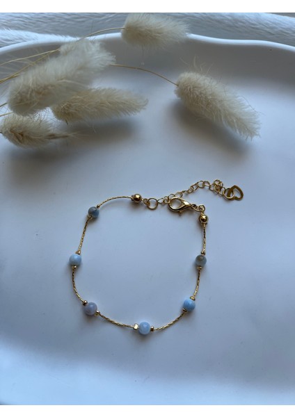 Minimal Kalsedon Taşı Altın Kaplama Bileklik