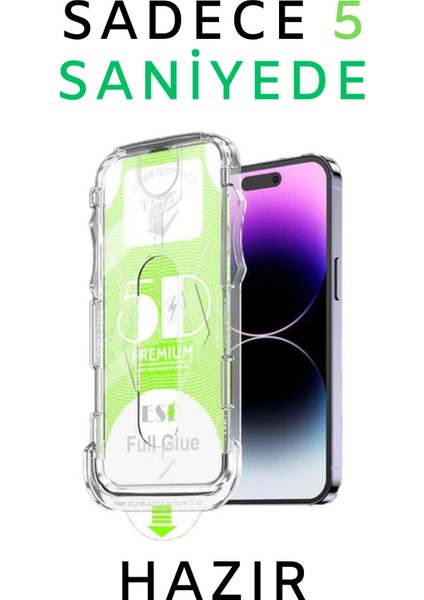 Apple iPhone 16 Pro Max Uyumlu Kolay Uygulama Aparatlı Siyah Çerçeveli Tam Kapatan Cam Ekran Koruyucu