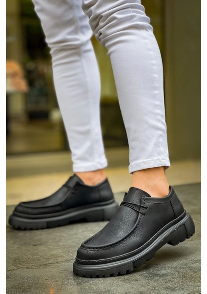 SHO2404 Bağcıklı Yüksek Taban Cst Castle Erkek Ayakkabı Loafer Sıyah