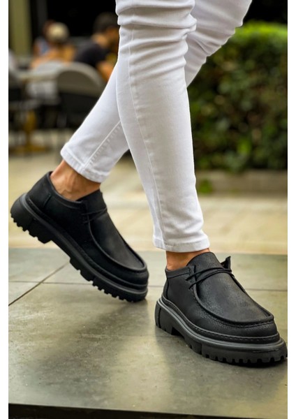 SHO2404 Bağcıklı Yüksek Taban Cst Castle Erkek Ayakkabı Loafer Sıyah fırsatları