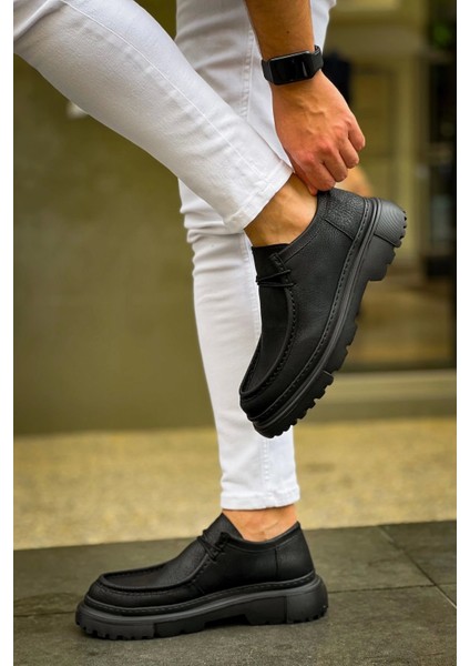 SHO2404 Bağcıklı Yüksek Taban Cst Castle Erkek Ayakkabı Loafer Sıyah indirimleri